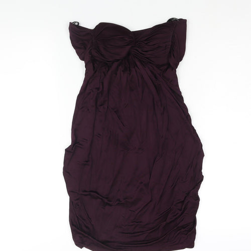 Warehouse Womens Purple Viscose Mini Size 12 Sweetheart Pullover - Tie Detail