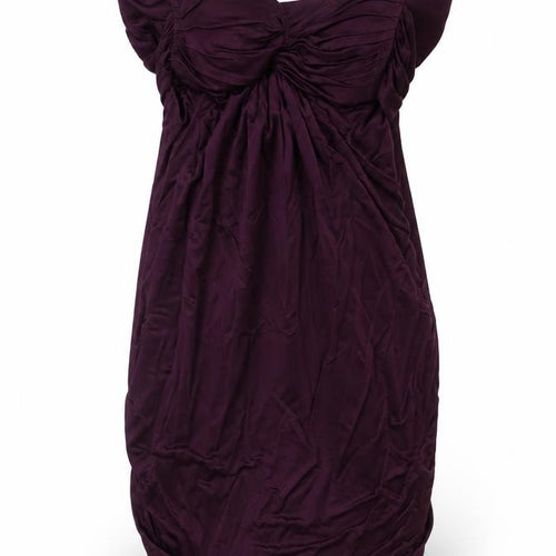 Warehouse Womens Purple Viscose Mini Size 12 Sweetheart Pullover - Tie Detail