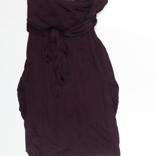 Warehouse Womens Purple Viscose Mini Size 12 Sweetheart Pullover - Tie Detail