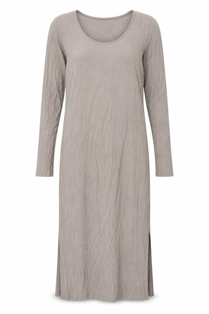Front view of H&M women’s brown cotton shift, size M, round neck pullover - side slit ribbed