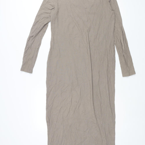 H&M Womens Brown Cotton Shift Size M Round Neck Pullover - Side Slit Ribbed