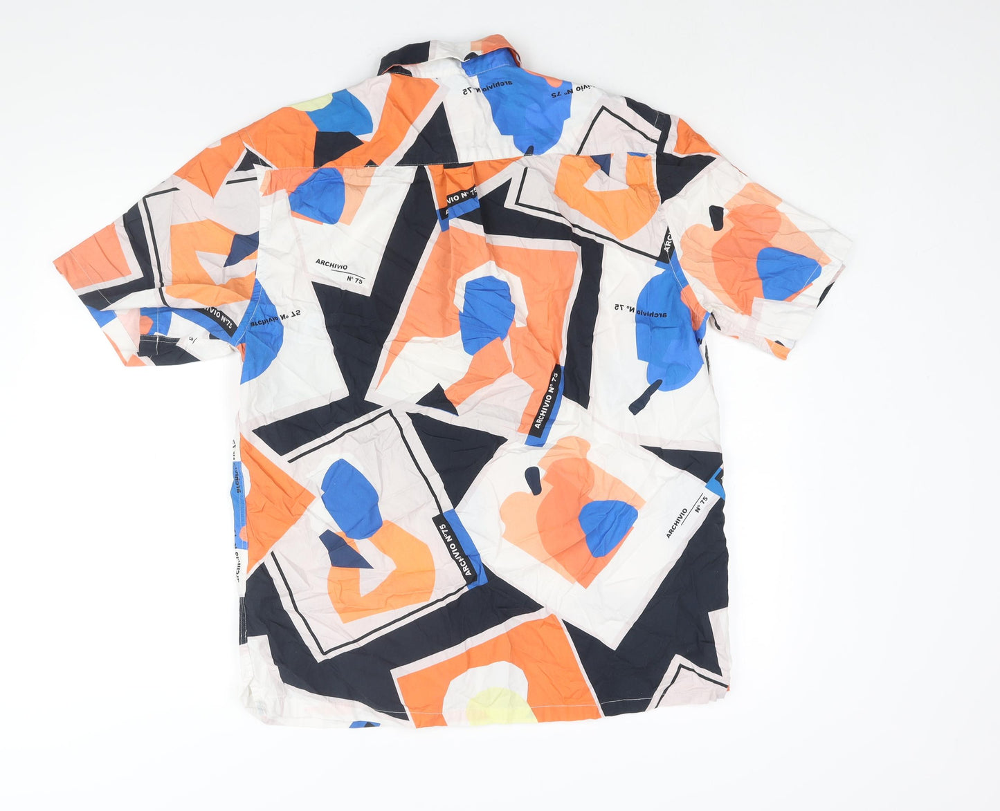 Zara Mens Multicoloured Geometric Cotton Button-Up Size L Collared Button