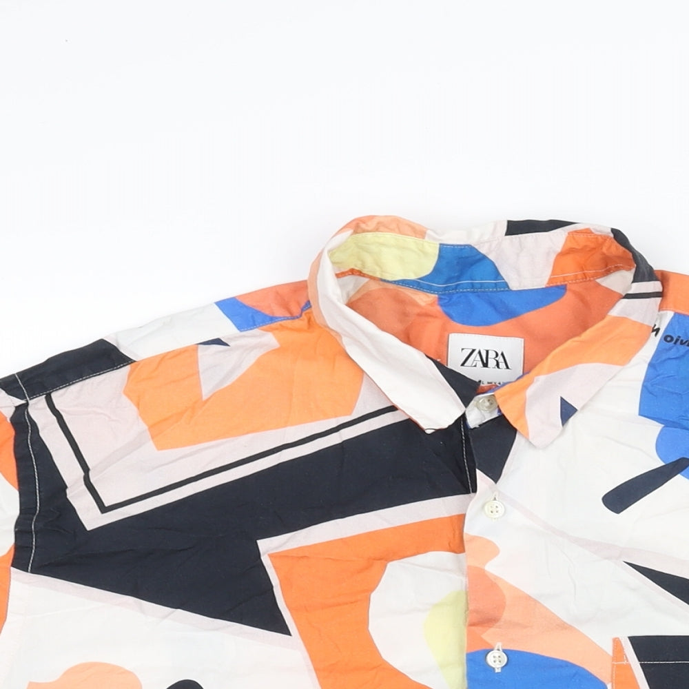 Zara Mens Multicoloured Geometric Cotton Button-Up Size L Collared Button