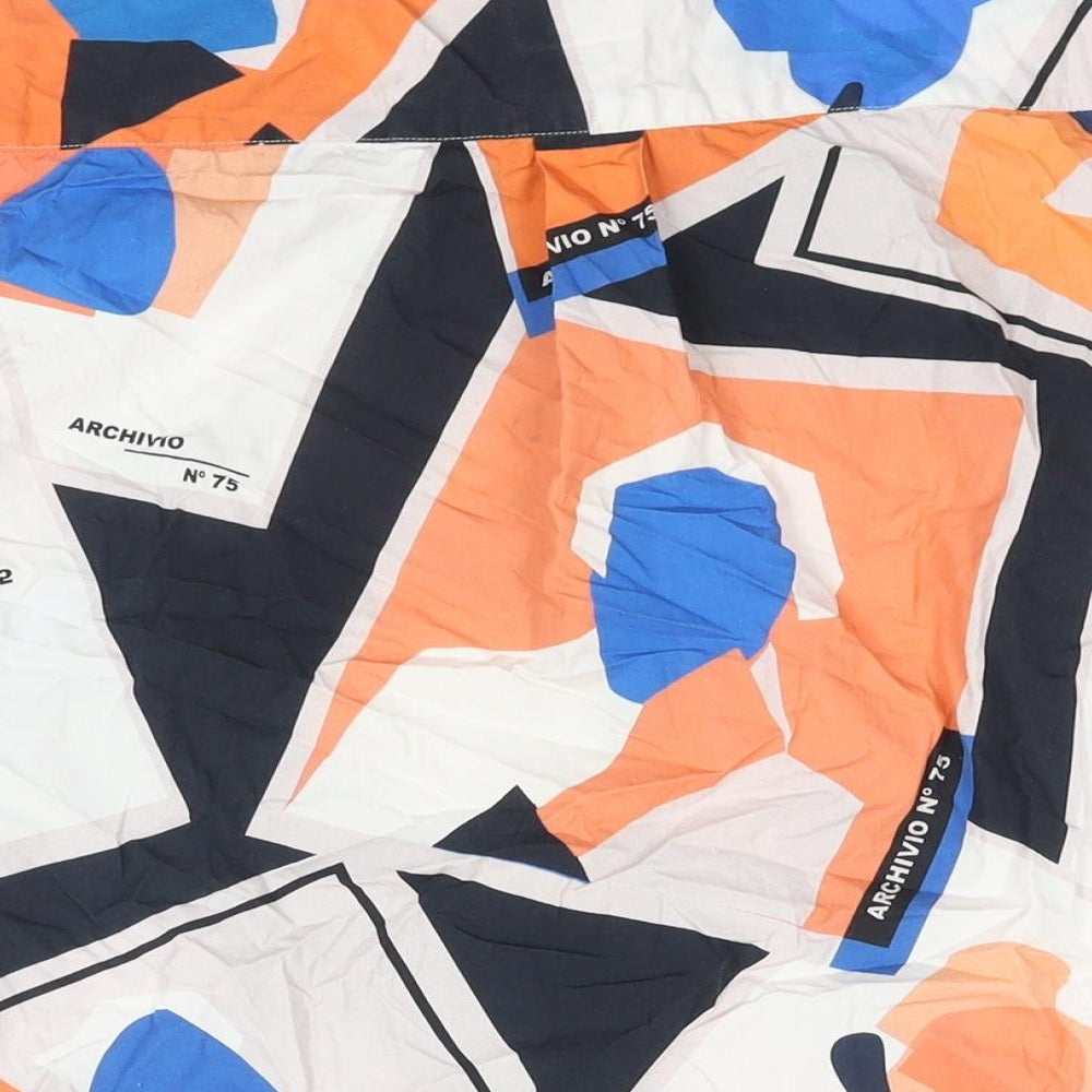 Zara Mens Multicoloured Geometric Cotton Button-Up Size L Collared Button