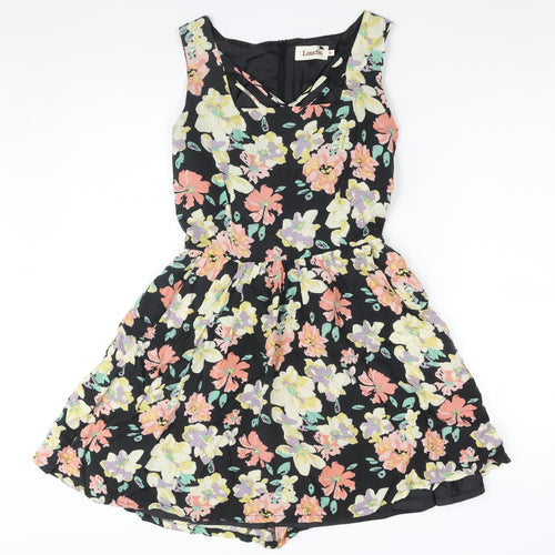 Louche Womens Multicoloured Floral Polyester A-Line Size 8 V-Neck Zip