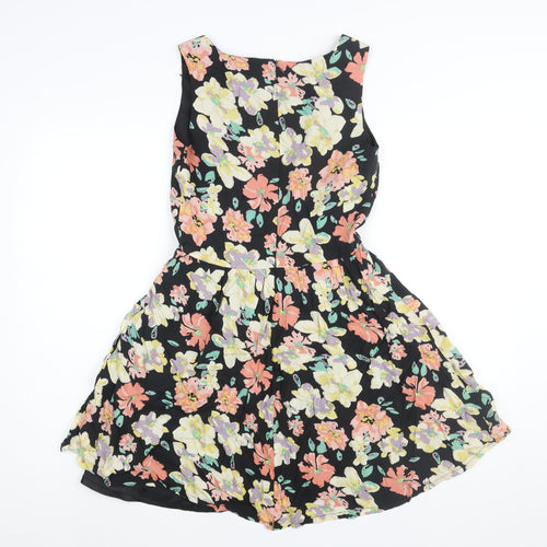 Louche Womens Multicoloured Floral Polyester A-Line Size 8 V-Neck Zip
