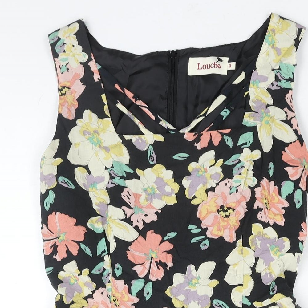 Louche Womens Multicoloured Floral Polyester A-Line Size 8 V-Neck Zip