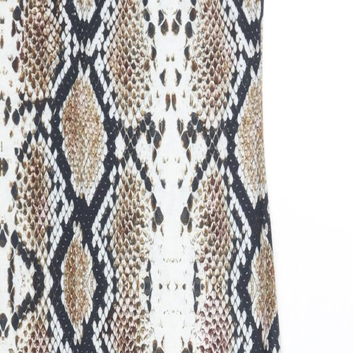 PRETTYLITTLETHING Womens Brown Animal Print Viscose Slip Dress Size 10 Square Neck Pullover - Snake Print