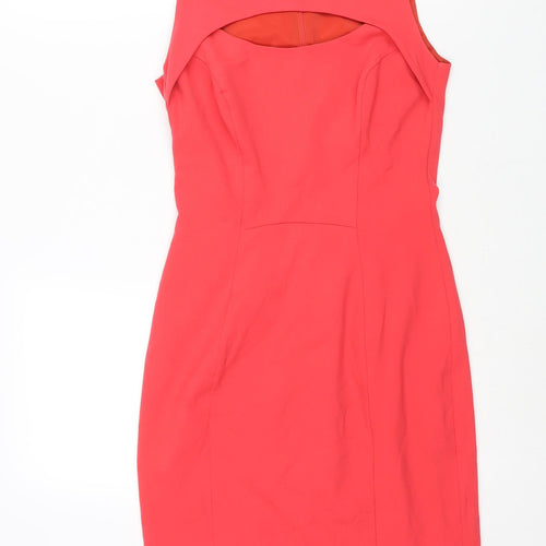 French Connection Womens Pink Polyester Pencil Dress Size 10 Round Neck Zip - Cut Out Detail