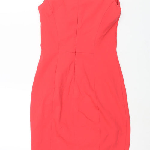 French Connection Womens Pink Polyester Pencil Dress Size 10 Round Neck Zip - Cut Out Detail