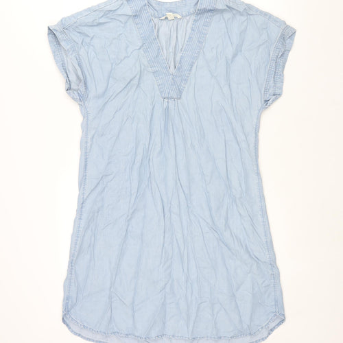 H&M Womens Blue Lyocell Shift Size 10 V-Neck Pullover