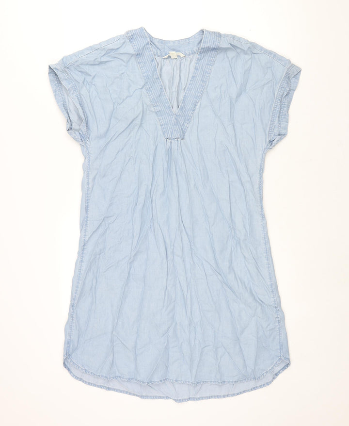H&M Womens Blue Lyocell Shift Size 10 V-Neck Pullover