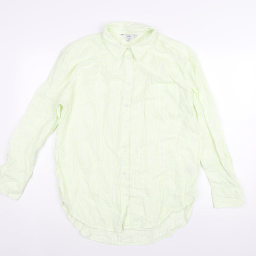 NEXT Womens Green Striped Cotton Basic Button-Up Size 10 Collared