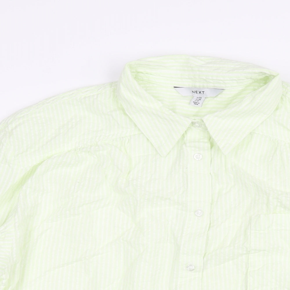 NEXT Womens Green Striped Cotton Basic Button-Up Size 10 Collared