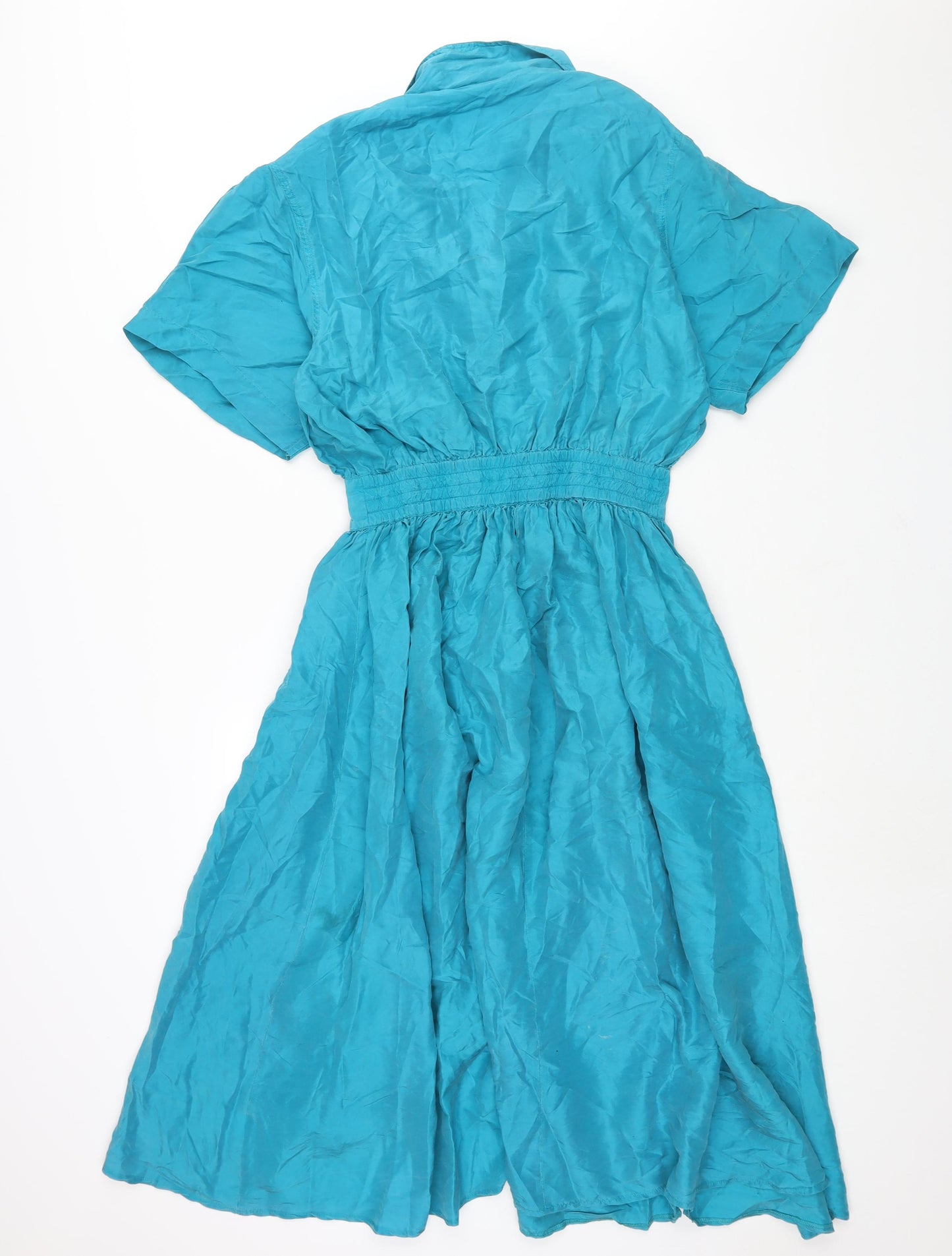 I.Q. Womens Blue Silk Shift Size 14 Collared Button