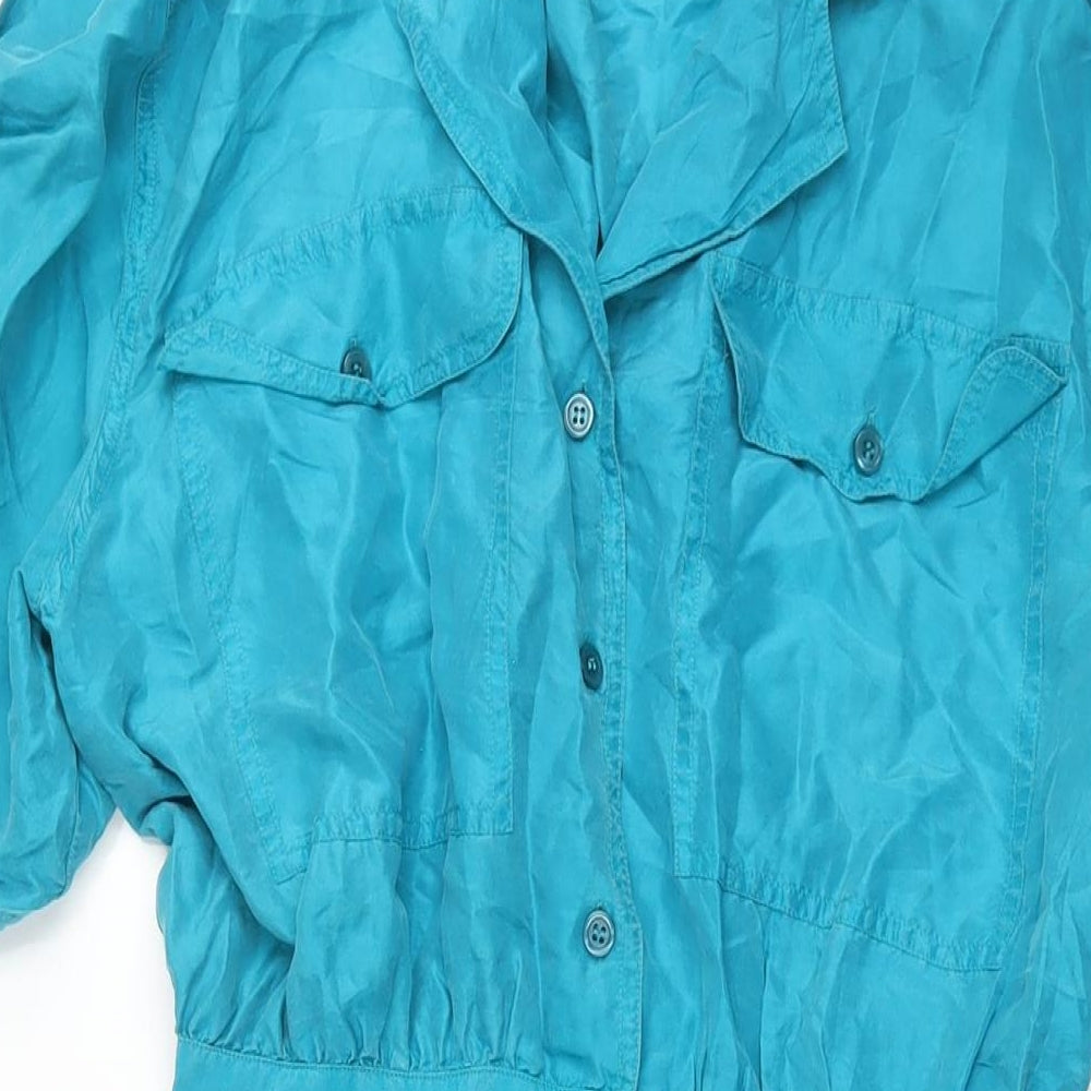 I.Q. Womens Blue Silk Shift Size 14 Collared Button