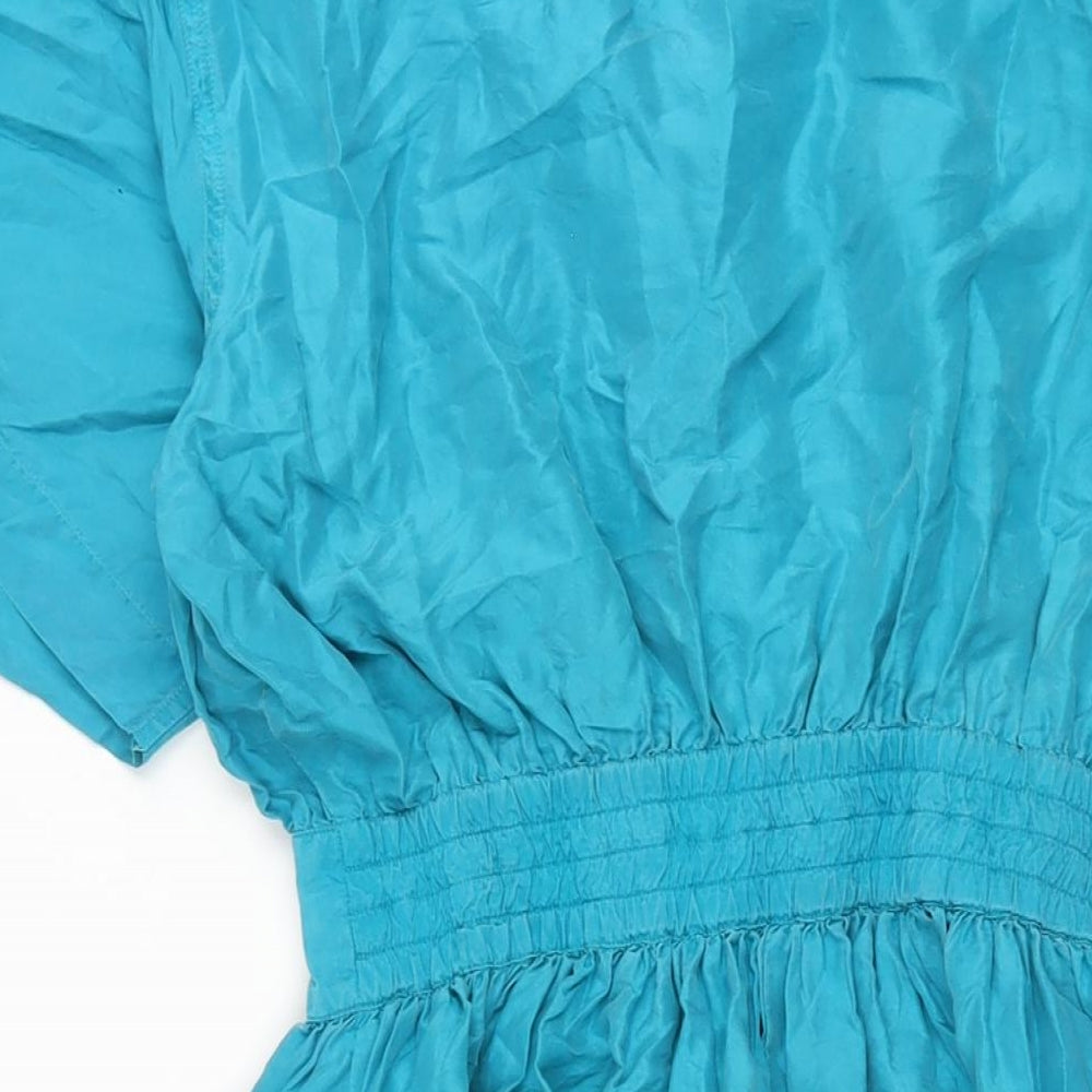 I.Q. Womens Blue Silk Shift Size 14 Collared Button