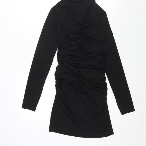H&M Womens Black Polyester Bodycon Size S Mock Neck Pullover - Rouched