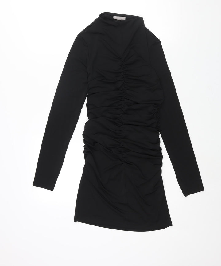 H&M Womens Black Polyester Bodycon Size S Mock Neck Pullover - Rouched