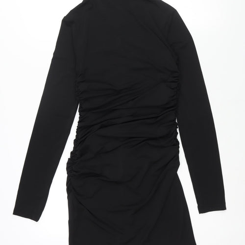 H&M Womens Black Polyester Bodycon Size S Mock Neck Pullover - Rouched