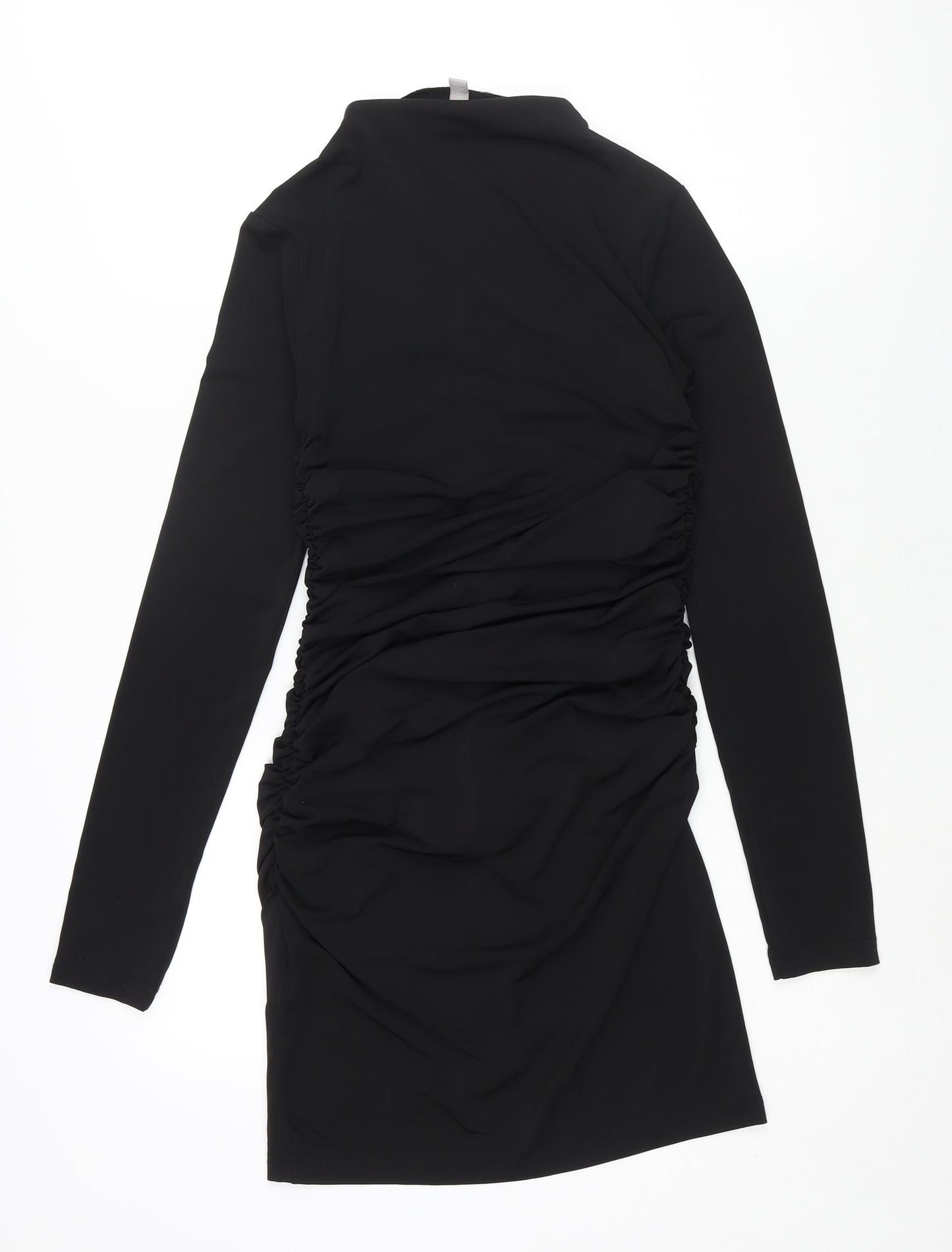 H&M Womens Black Polyester Bodycon Size S Mock Neck Pullover - Rouched