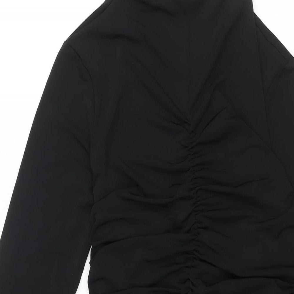 H&M Womens Black Polyester Bodycon Size S Mock Neck Pullover - Rouched