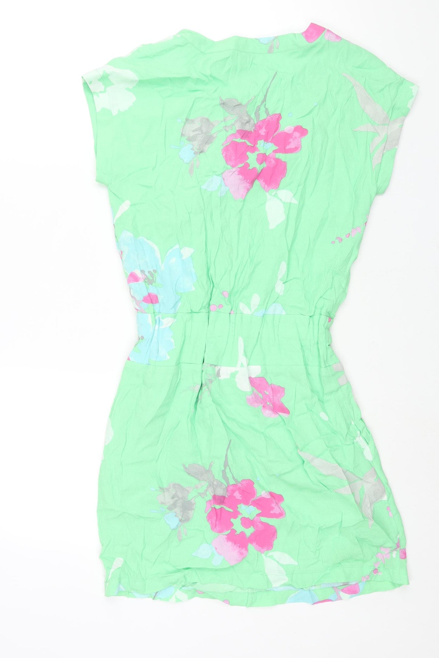 Joules Womens Green Floral Viscose Shift Size 8 V-Neck Pullover