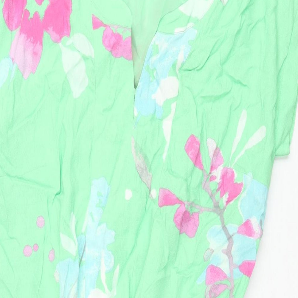 Joules Womens Green Floral Viscose Shift Size 8 V-Neck Pullover