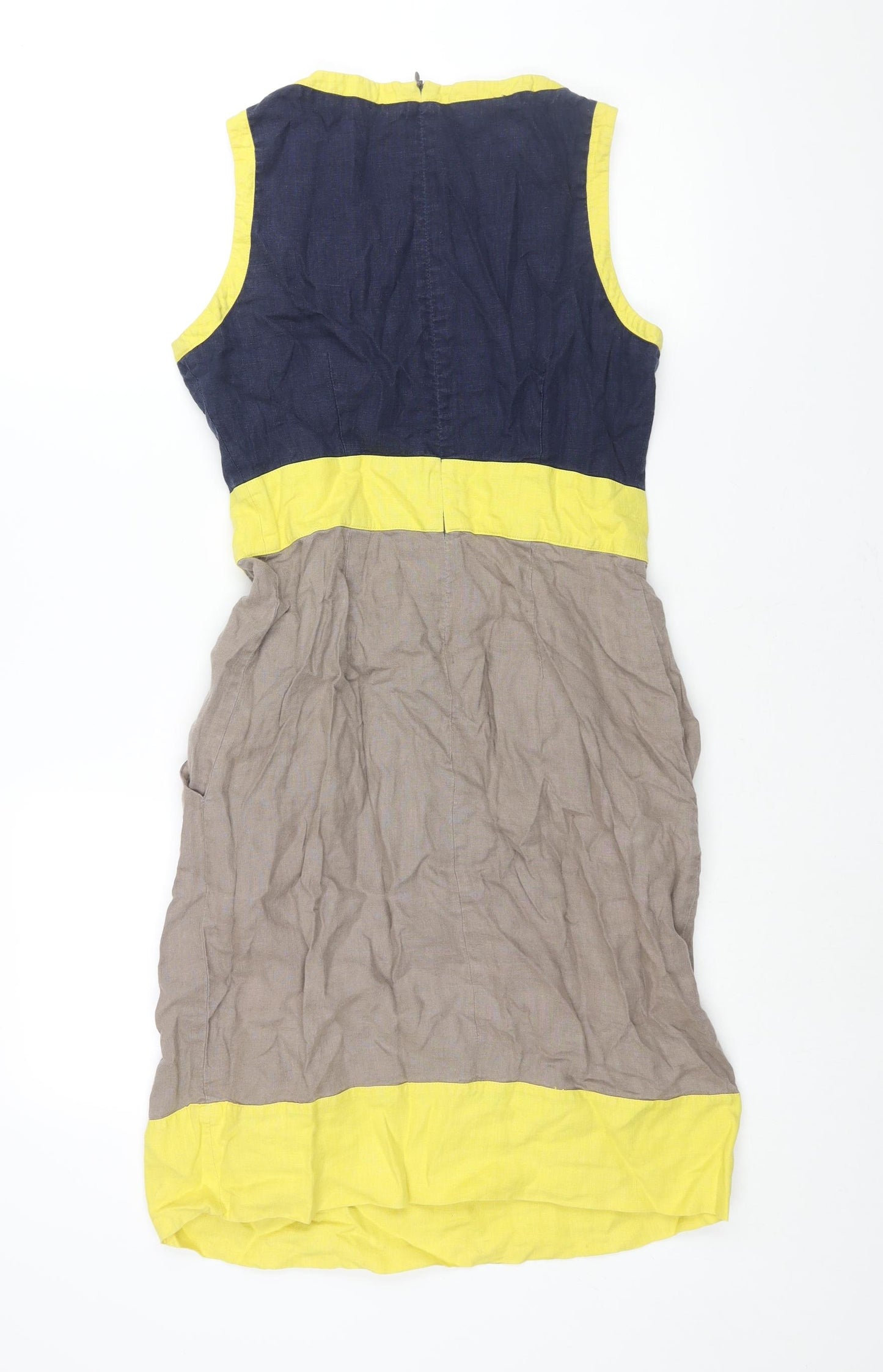 John Lewis Womens Multicoloured Colourblock Linen Shift Size 10 Round Neck Zip