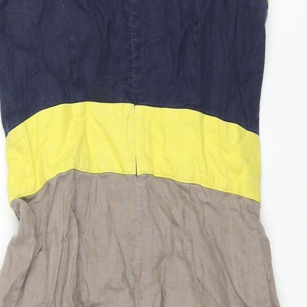 John Lewis Womens Multicoloured Colourblock Linen Shift Size 10 Round Neck Zip