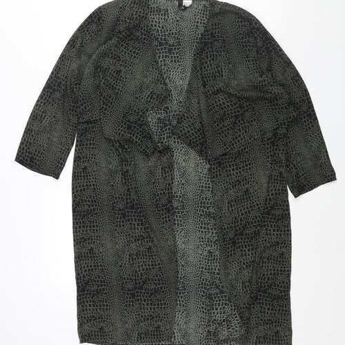 Divided by H&M Womens Green Animal Print Polyester Kimono Blouse Size 10 V-Neck - Waterfall Front Crocodile Print