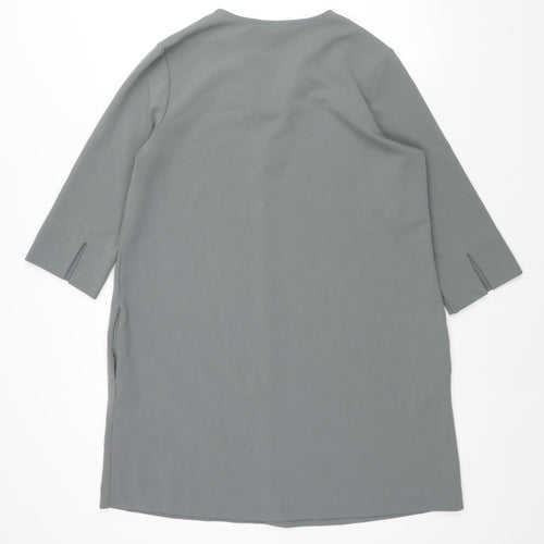 H&M Womens Green Polyester Shift Size L V-Neck Pullover - Pockets