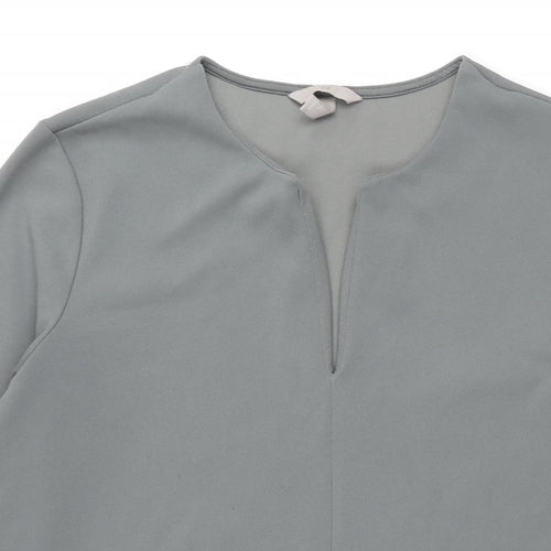 H&M Womens Green Polyester Shift Size L V-Neck Pullover - Pockets
