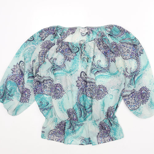 Wallis Womens Blue Paisley Polyester Basic Blouse Size M Boat Neck