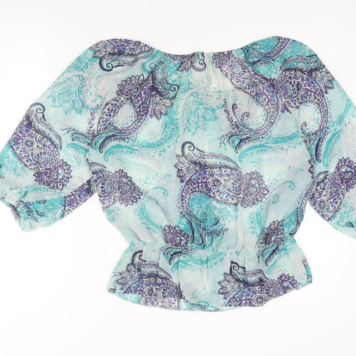 Wallis Womens Blue Paisley Polyester Basic Blouse Size M Boat Neck
