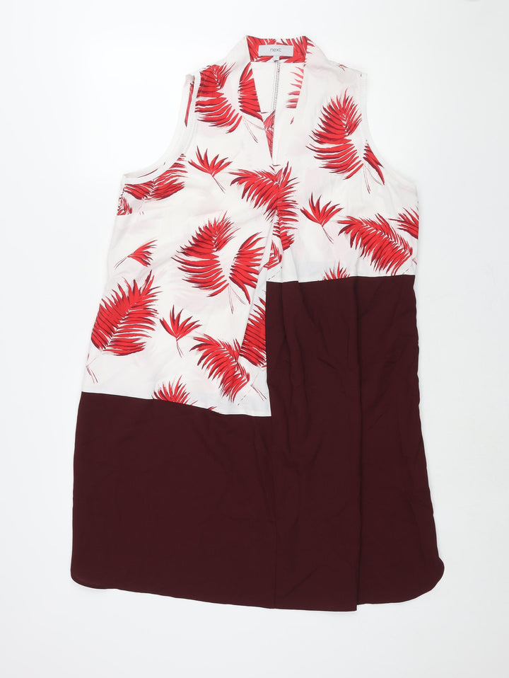 NEXT Womens Multicoloured Colourblock Polyester Shift Size 14 V-Neck Pullover - Leaf Print