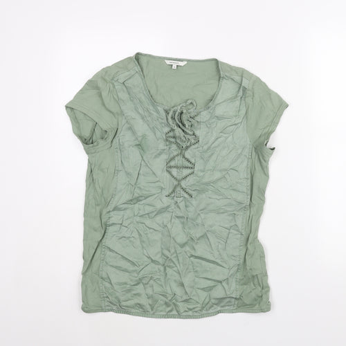 Sandwich Womens Green Lyocell Basic Blouse Size 10 Round Neck - Embroidered Detail