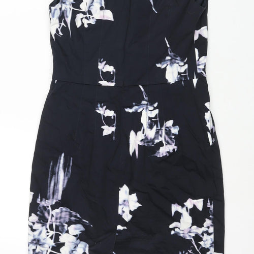 French Connection Womens Blue Floral Cotton Pencil Dress Size 10 V-Neck Zip