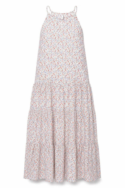 Front view of Mango women’s multicoloured geometric polyester maxi, size S, round neck hook & eye - smocked floral print