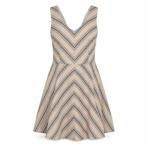 Oasis Womens Beige Striped Cotton Fit & Flare Size 8 V-Neck Zip
