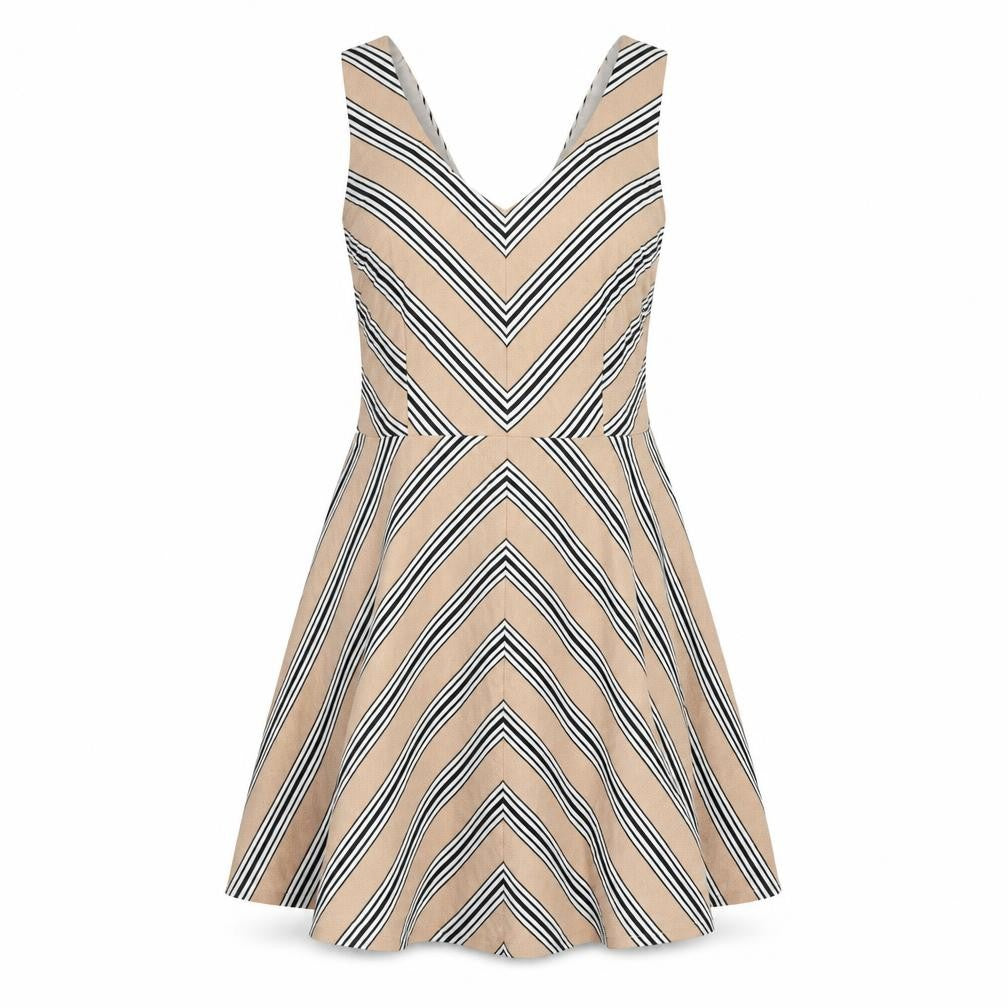 Oasis Womens Beige Striped Cotton Fit & Flare Size 8 V-Neck Zip