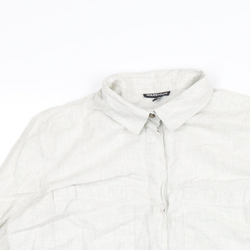 Warehouse Womens Green Polyester Basic Button-Up Size 8 Collared
