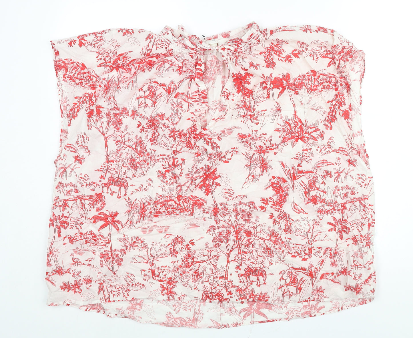 Zara Womens Red Geometric Cotton Basic Blouse Size XL Mock Neck - Keyhole Neck