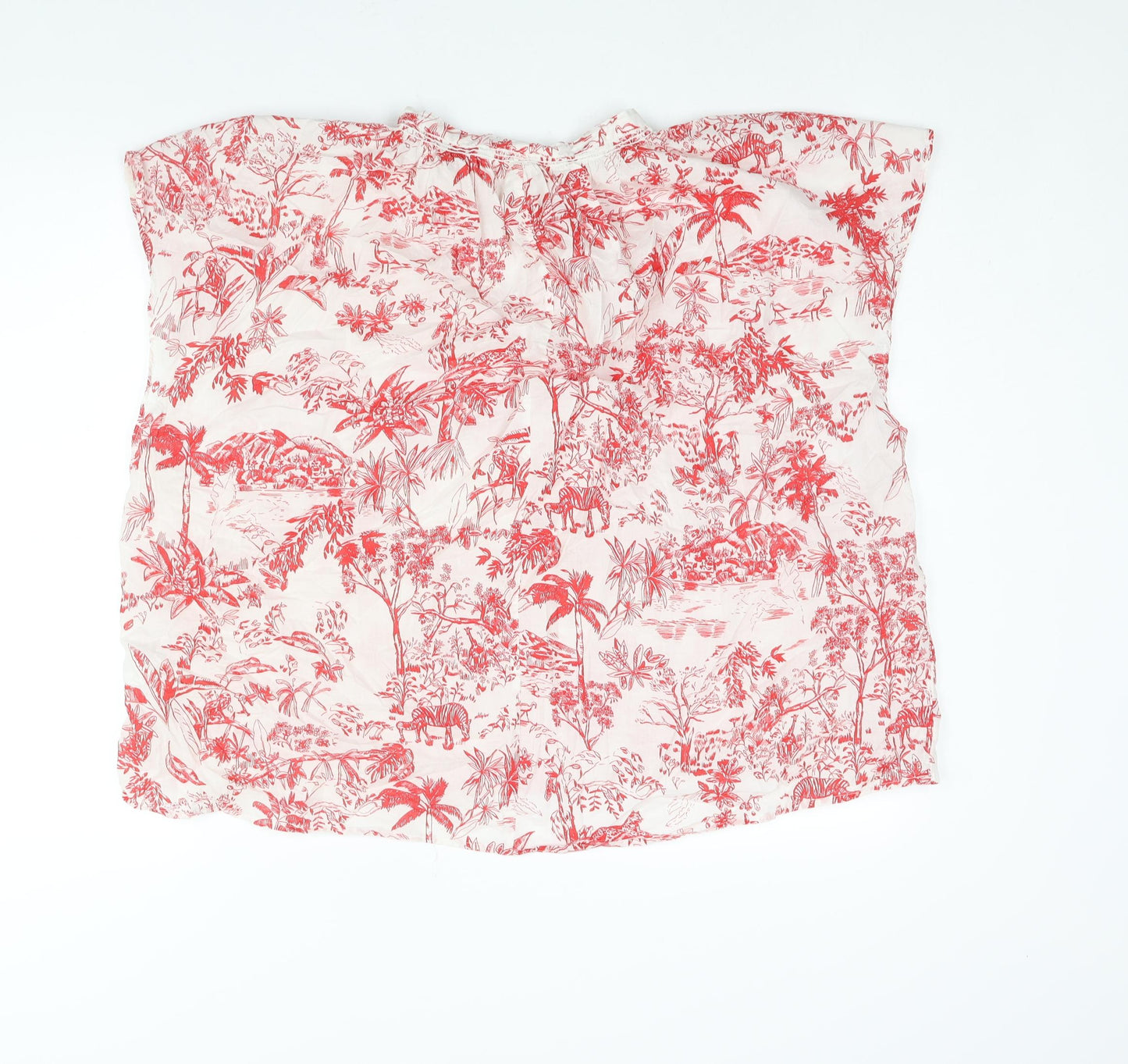 Zara Womens Red Geometric Cotton Basic Blouse Size XL Mock Neck - Keyhole Neck