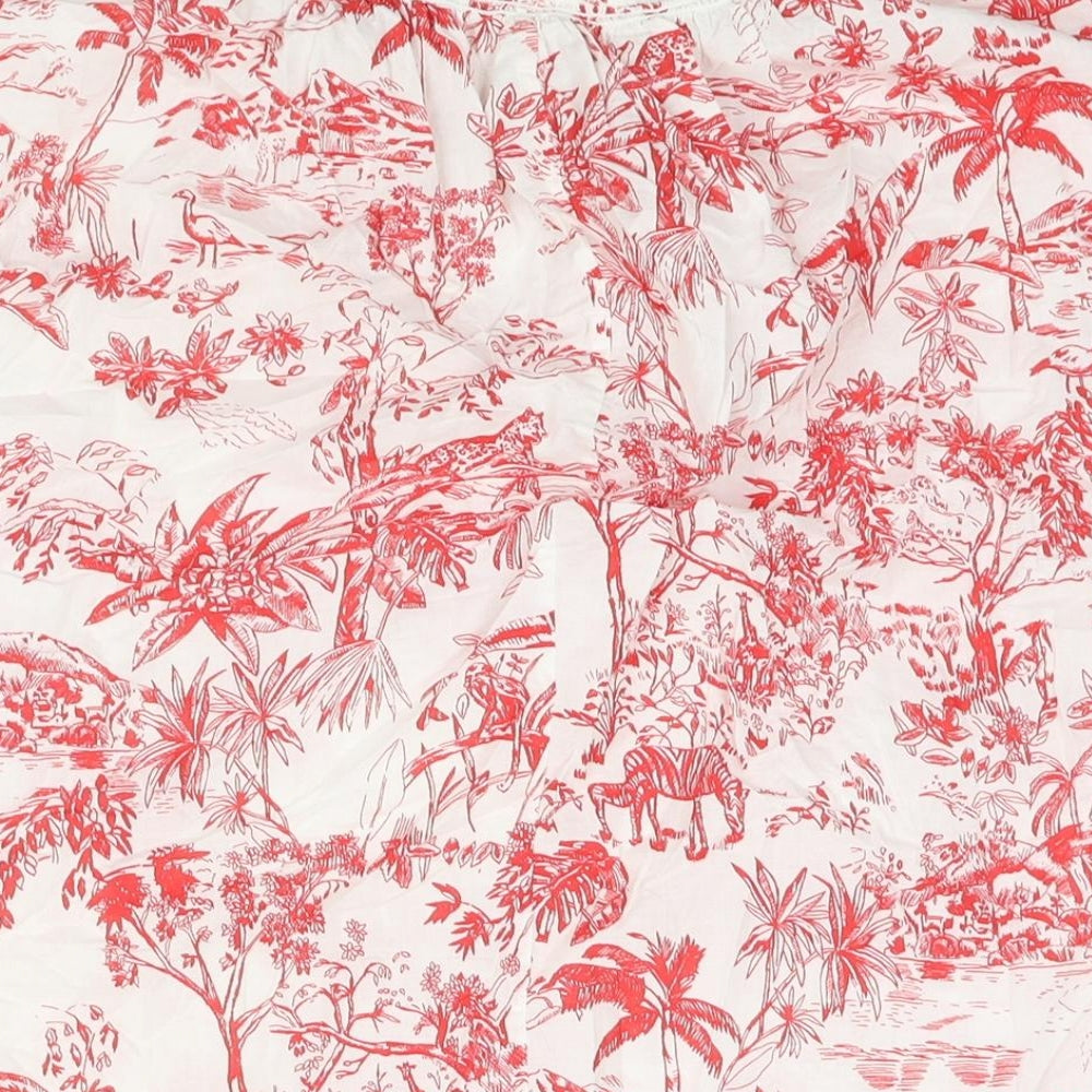 Zara Womens Red Geometric Cotton Basic Blouse Size XL Mock Neck - Keyhole Neck