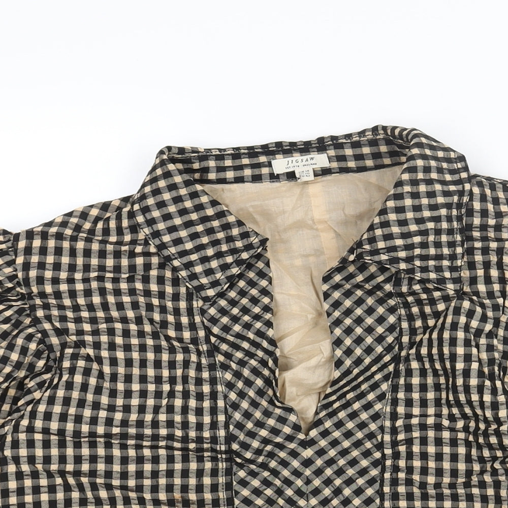 Jigsaw Womens Black Check Viscose Basic Blouse Size 14 Collared