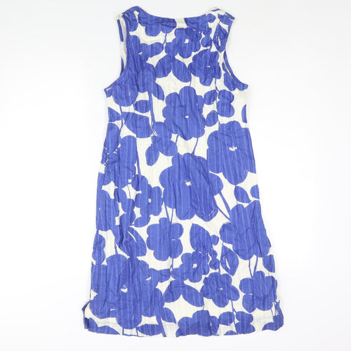 Adini Womens Blue Floral Cotton Shift Size M Round Neck Pullover