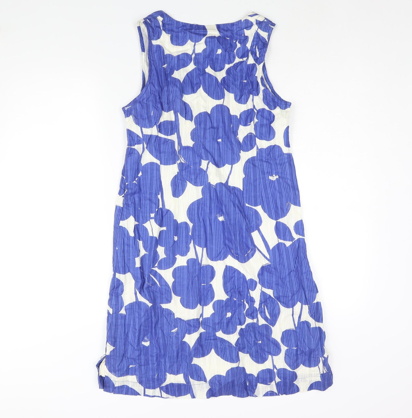 Adini Womens Blue Floral Cotton Shift Size M Round Neck Pullover