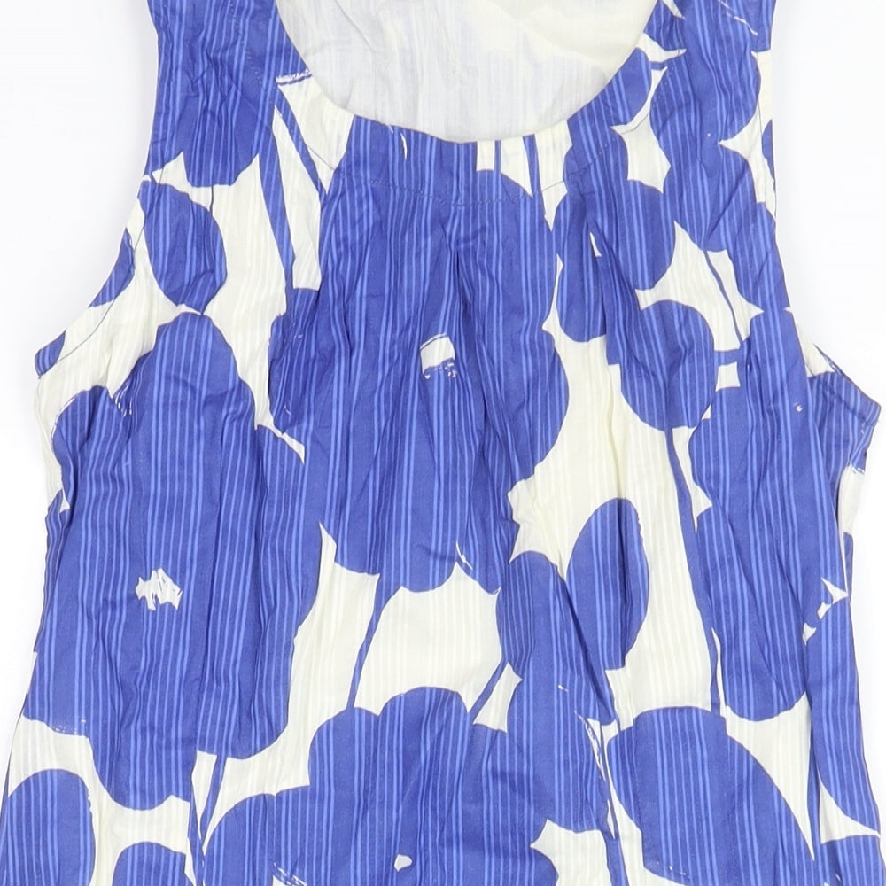 Adini Womens Blue Floral Cotton Shift Size M Round Neck Pullover