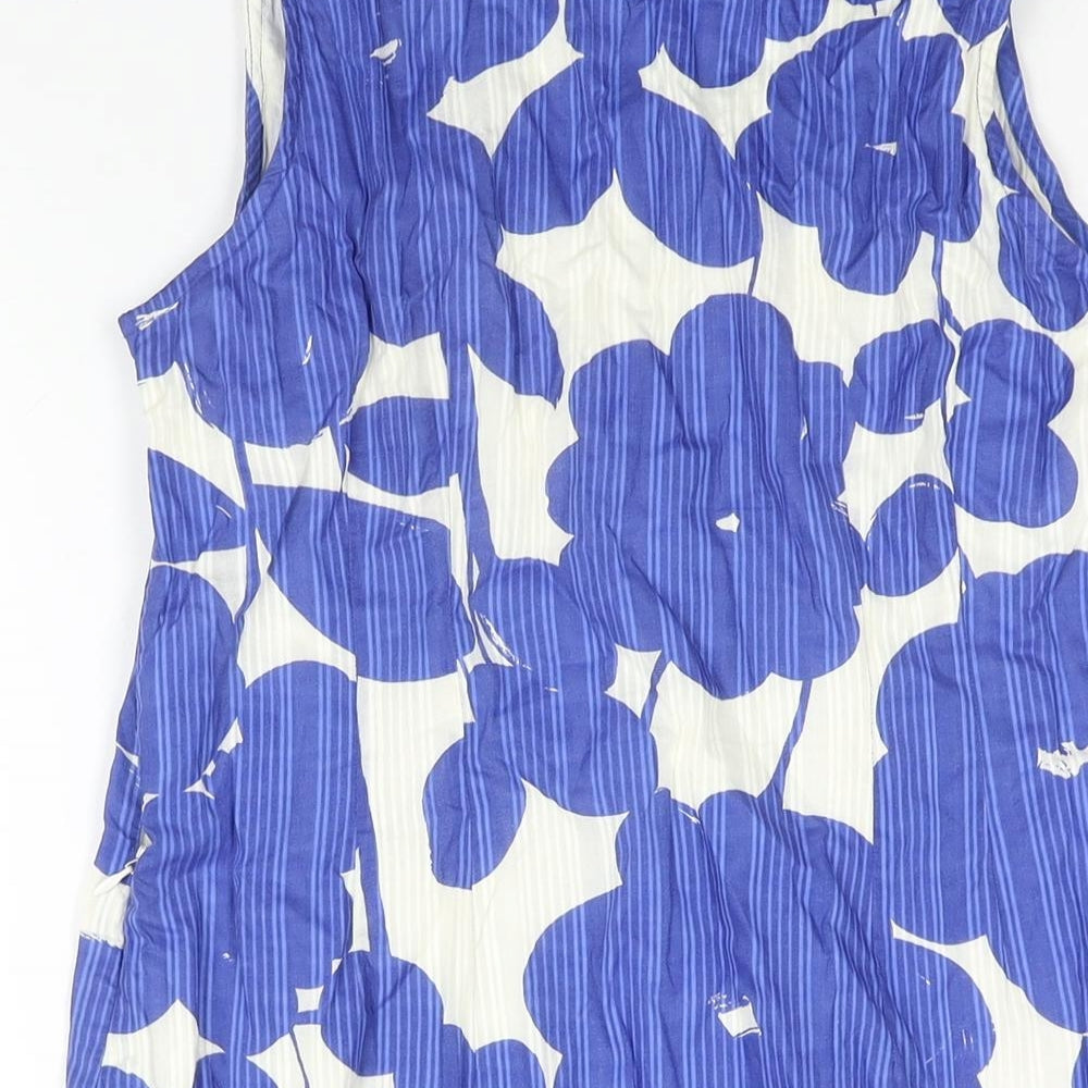 Adini Womens Blue Floral Cotton Shift Size M Round Neck Pullover